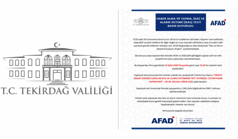 Tekirdağ’da Sirenler Çalacak: AFAD’dan Panik Yapmayın Uyarısı