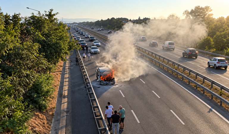Yenice’de Araç Yangını: İstanbul–Tekirdağ Yolunda Otomobil Alev Aldı